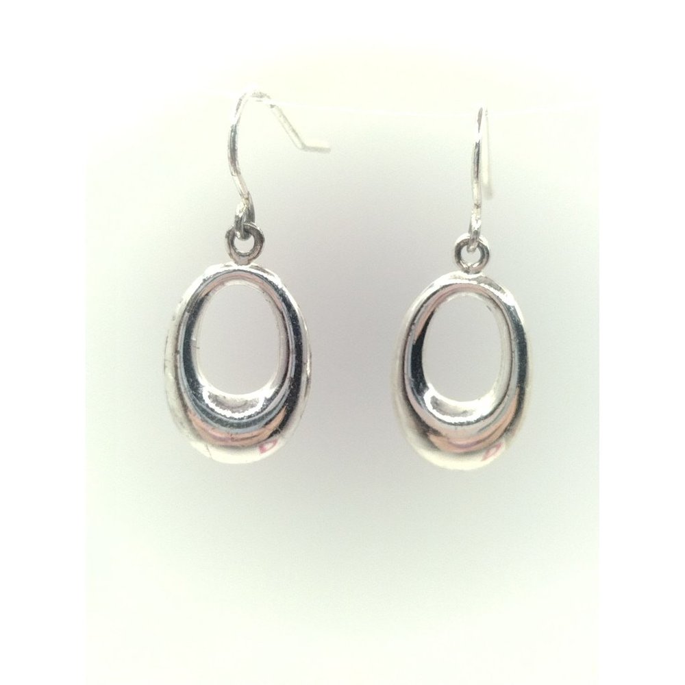 Sterling Silver 925 Stamped Open Cut Out Oval Dangling Earrings